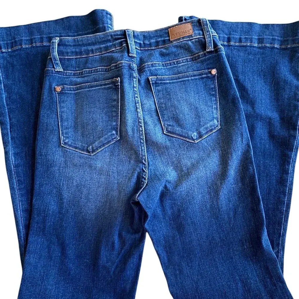 Judy Blue Trouser Flare Jeans Women’s 3/26 Stretch Dark Wash Boho Bell Bottom - Picture 3 of 8